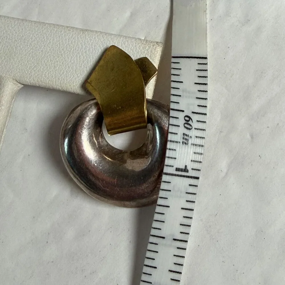 Vintage Mexico 925 Sterling Silver Brass Donut Post Earrings Modernist 16g